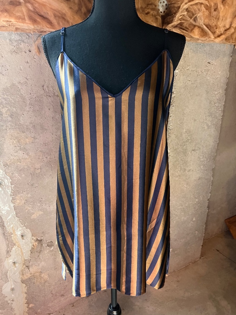 Gold Hawk Blue & Olive Striped Silk Cami